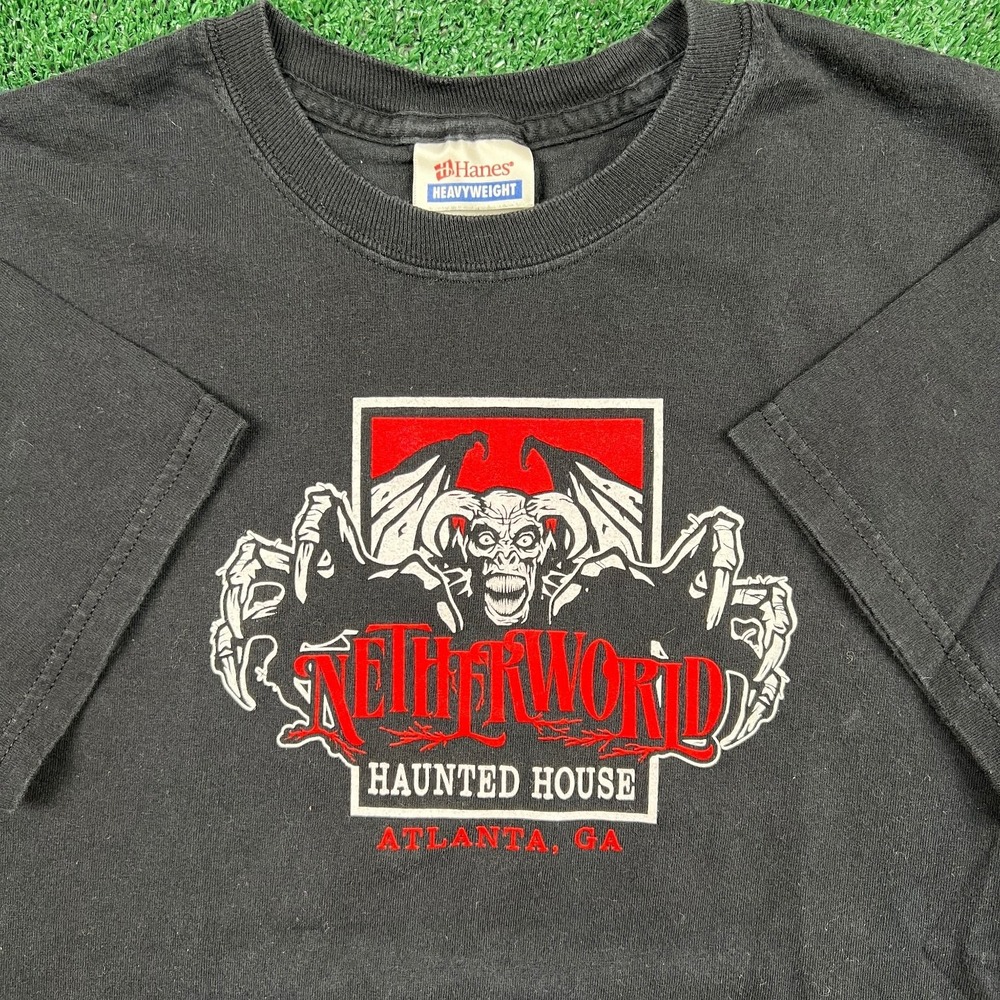 VTG Netherworld Haunted House Atlanta Georgia T-Shirt Mens Small Faded Black Y2K